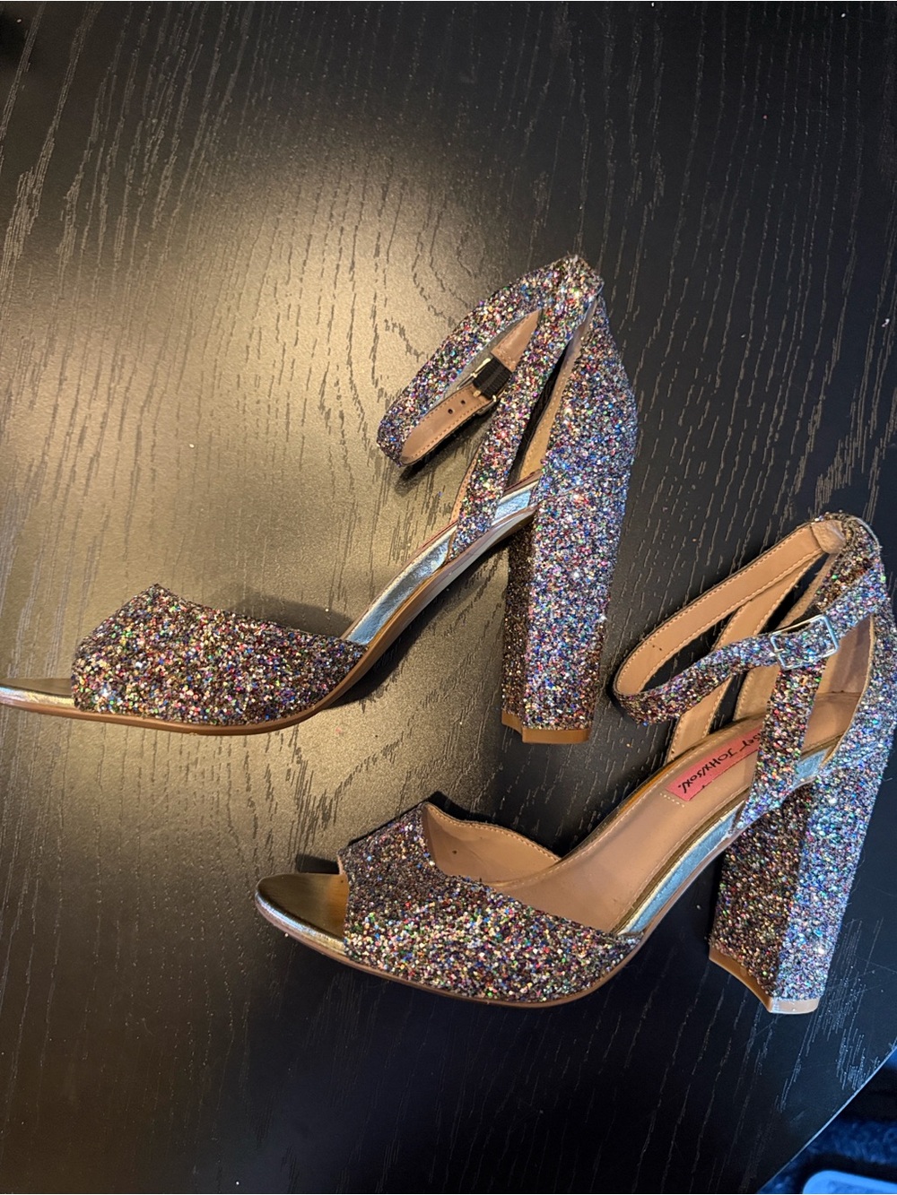Betsey Johnson Multicolor Glitter Block Heel Sandals